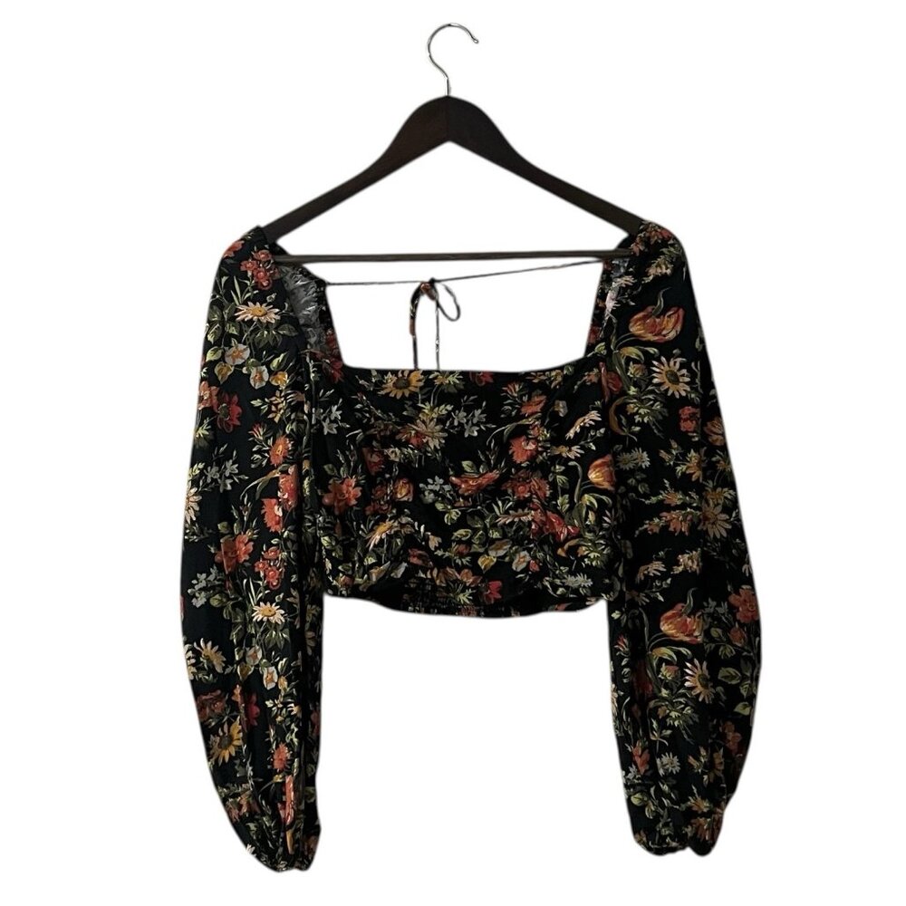 Urban Outfitters Floral Bambi Crop Top Size Small Floral Peasant Smocked Ruched - Picture 3 of 10